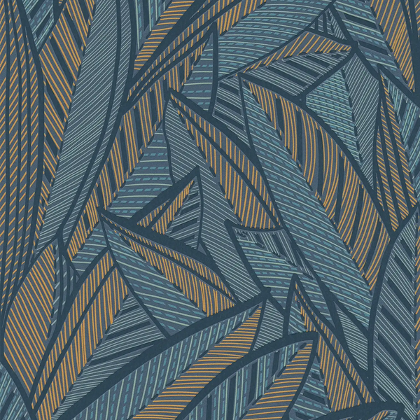AS Creation French Affair 399335 graphic leafy wallpaper in blue, green, turquoise, and yellow with embossed texture