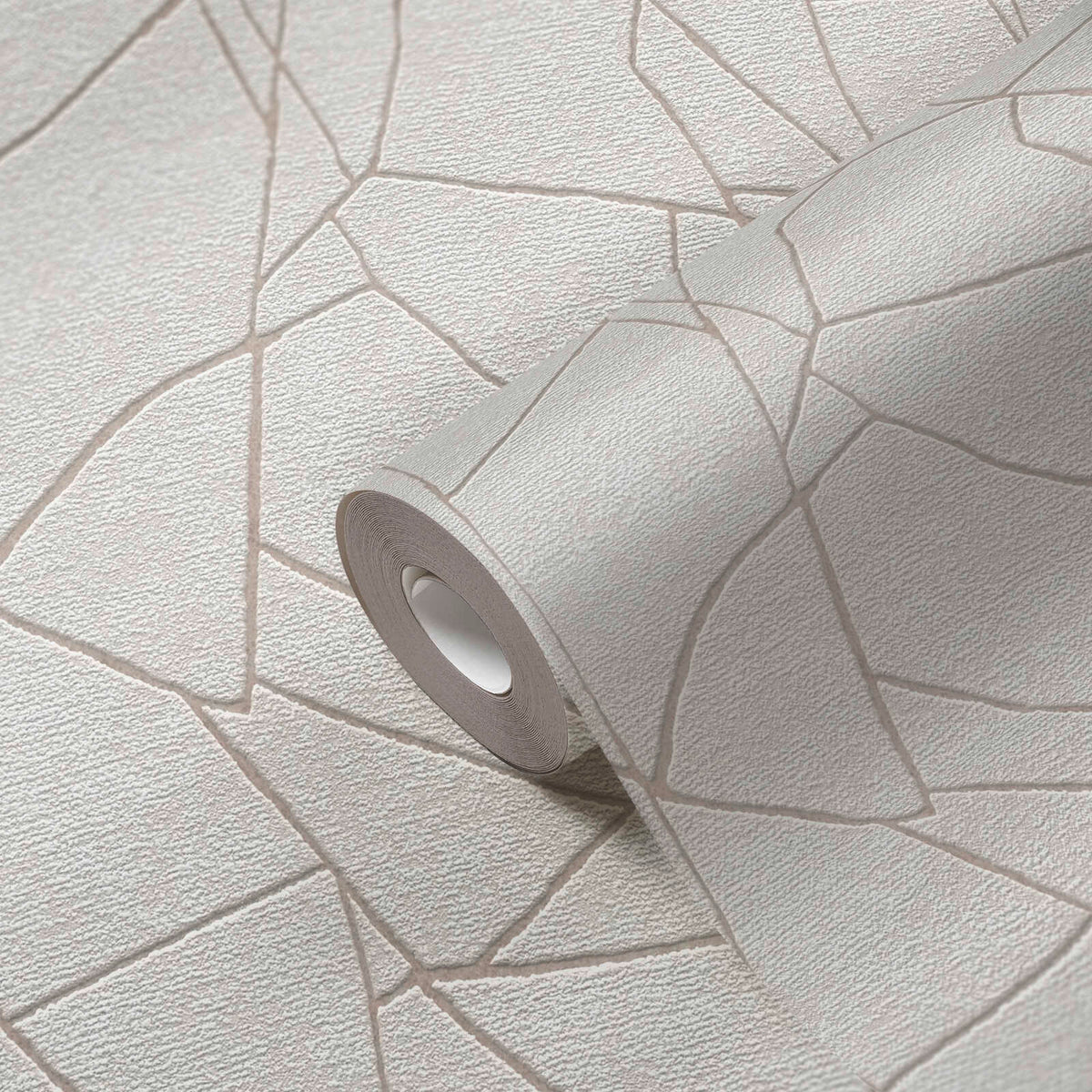 AS Creation French Affair 399341 roll of Grey and White wallpaper with irregular geometric lines, shown on a matching unrolled piece.
