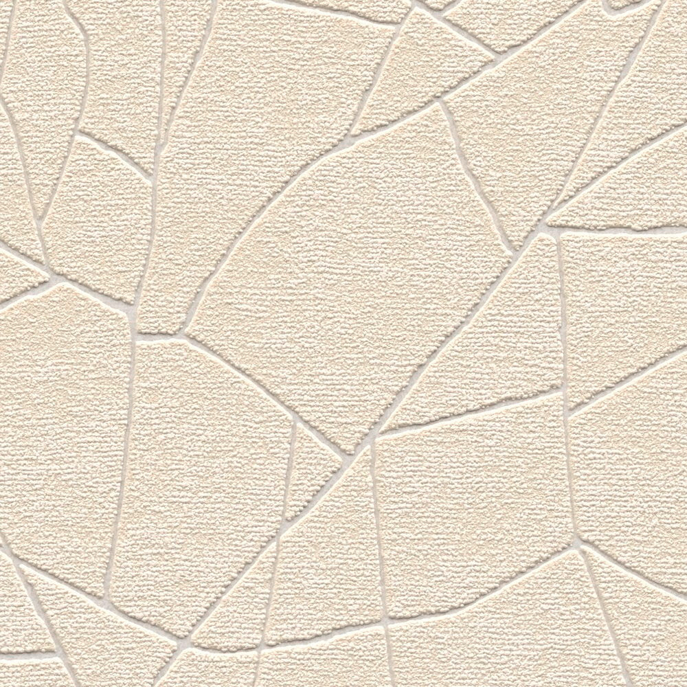 AS Creation French Affair 399342 close up of beige, cream, and white wallpaper with an irregular geometric stone effect and a textured finish.