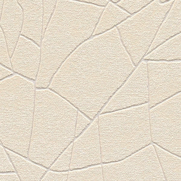 AS Creation French Affair 399342 close up of beige, cream, and white wallpaper with an irregular geometric stone effect and a textured finish.