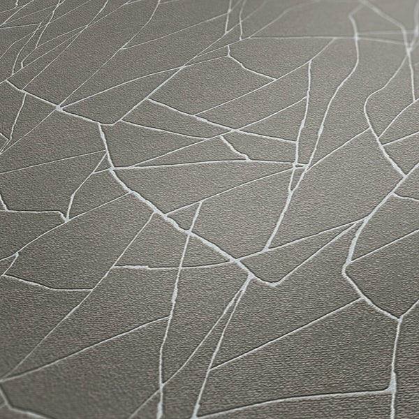 AS Creation French Affair 399343 close up of Grey wallpaper with intersecting White angular lines.