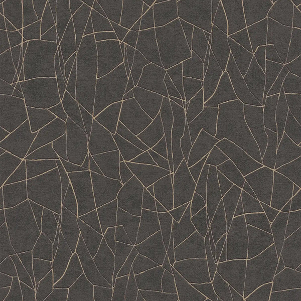 AS Creation French Affair 399344 black and gold geometric cracked line wallpaper with embossed texture.