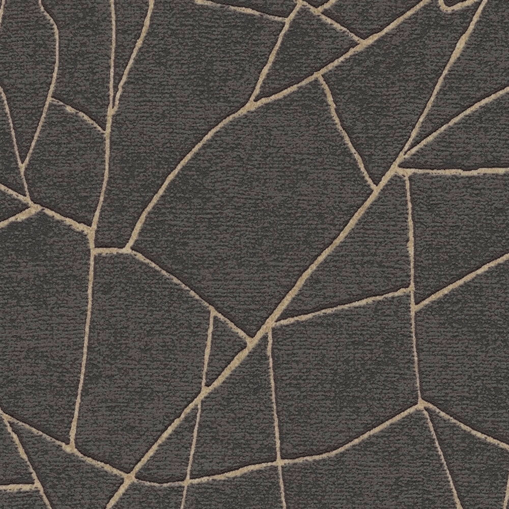 AS Creation French Affair 399344 close up of wallpaper with irregular geometric lines in Gold Metallic over a Black background.