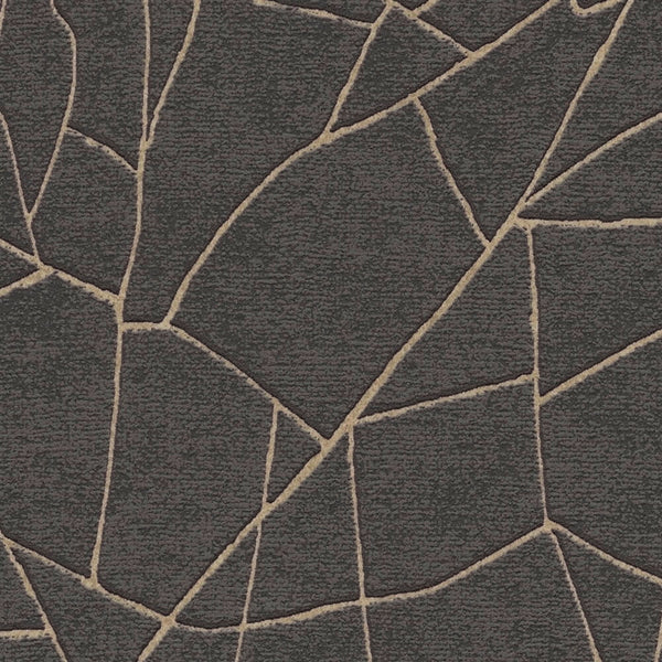 AS Creation French Affair 399344 close up of wallpaper with irregular geometric lines in Gold Metallic over a Black background.