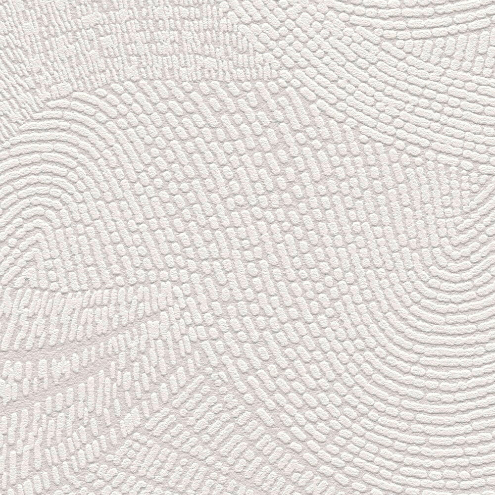 AS Creation French Affair 399351 grey and White wallpaper shown close up with raised pebble like dots arranged in sweeping, concentric arcs.
