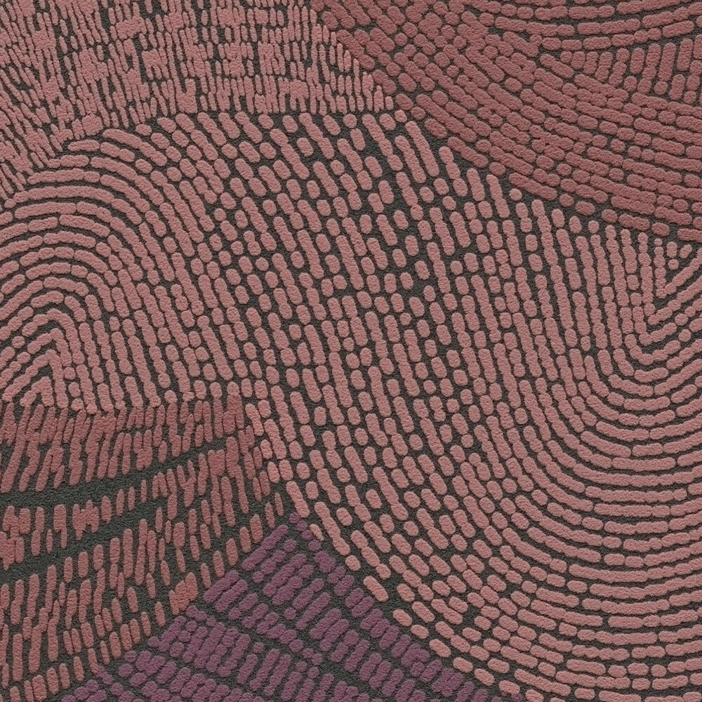 AS Creation French Affair 399352 close up of Red wallpaper with abstract concentric arcs made of short dashes.