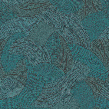 AS Creation French Affair 399353 abstract mosaic arcs in blue and green on a matte black ground with embossed texture.