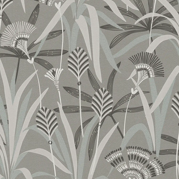 AS Creation French Affair 399362 grey black and turquoise leafy floral nonwoven wallpaper with embossed texture