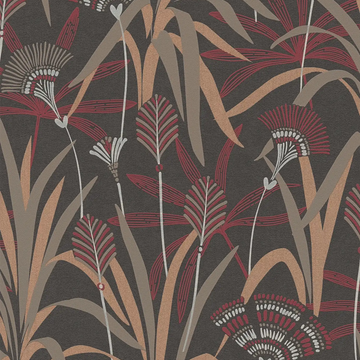 AS Creation French Affair 399364 floral wallpaper in black, beige, copper, cream, and red with embossed texture