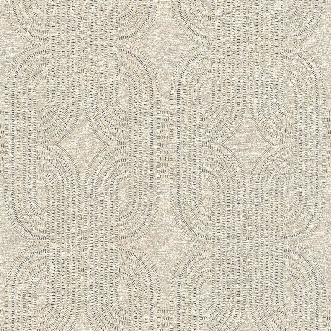 AS Creation French Affair 399371 geometric trellis wallpaper in beige, gold, and grey with embossed structure foam texture