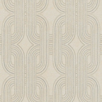 AS Creation French Affair 399371 geometric trellis wallpaper in beige, gold, and grey with embossed structure foam texture
