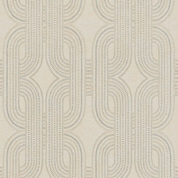 AS Creation French Affair 399371 geometric trellis wallpaper in beige, gold, and grey with embossed structure foam texture