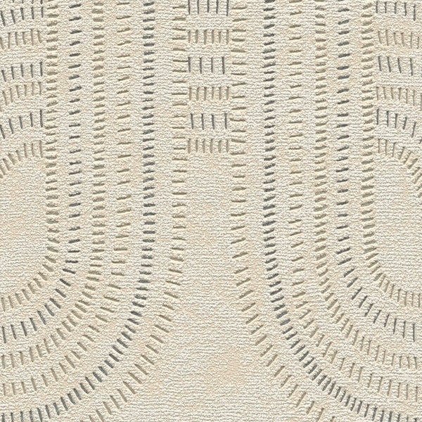 AS Creation French Affair 399371 close up of geometric arch wallpaper pattern made of short dashed lines in Beige, Gold, Grey, Metallic.
