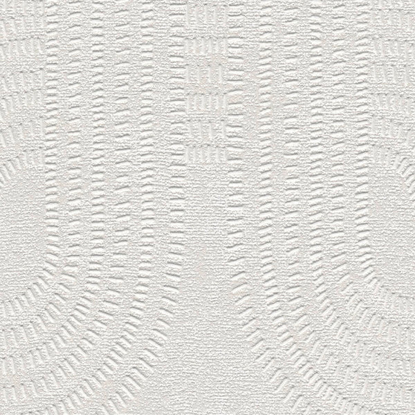 AS Creation French Affair 399372 close up of Grey and White textured wallpaper with arched bands formed by short dashes.