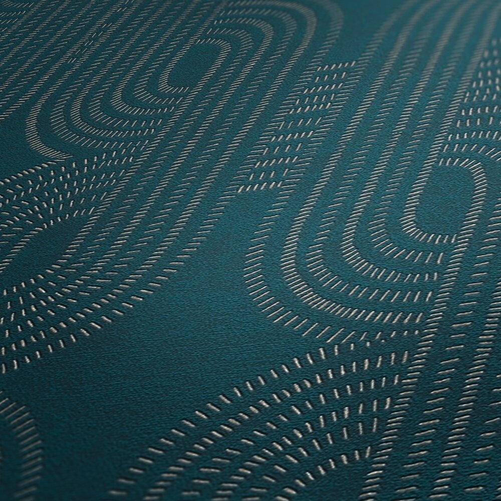 AS Creation French Affair 399373 close up of wallpaper with curved dashed lines forming rounded arches on a textured surface.