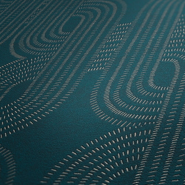 AS Creation French Affair 399373 close up of wallpaper with curved dashed lines forming rounded arches on a textured surface.