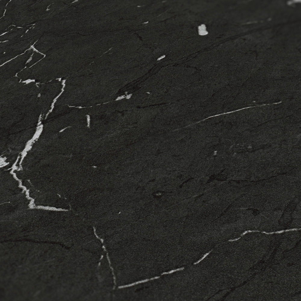 AS Creation Metropolitan Stories Ii 378552 close up of Black, Grey, Metallic marble effect wallpaper with fine veining.