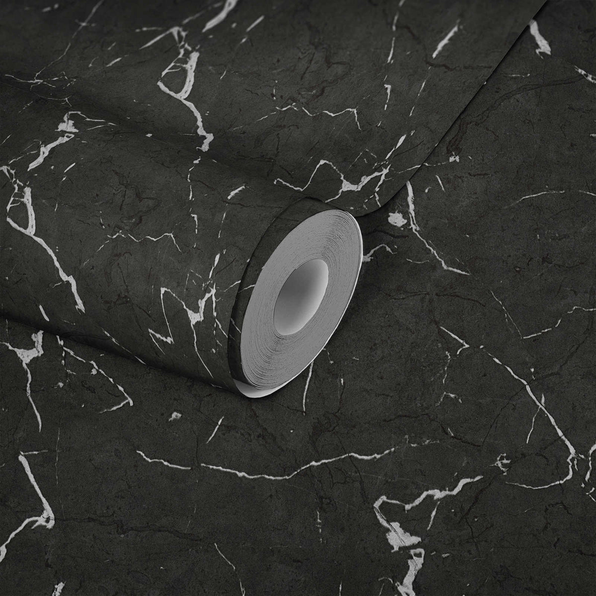 AS Creation Metropolitan Stories Ii 378552 wallpaper roll with a marble look veined design in the Black, Grey, Metallic colorway.