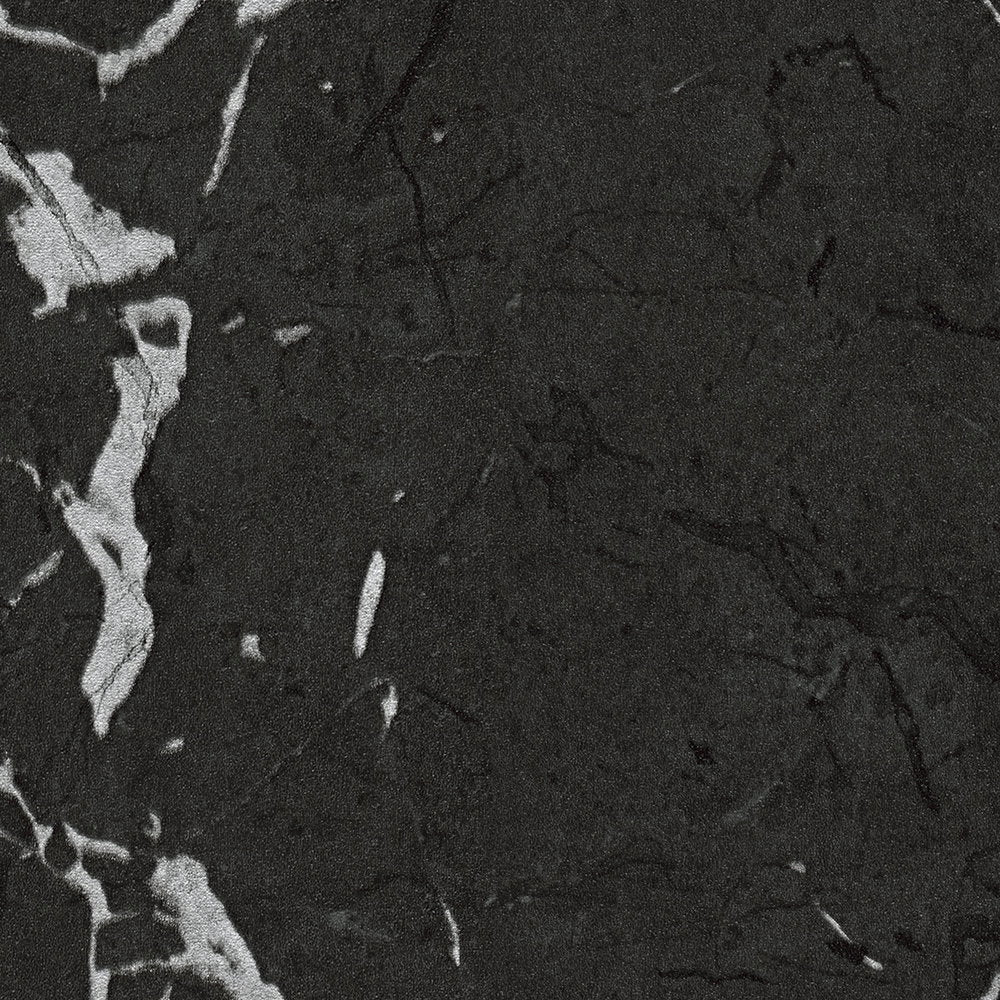AS Creation Metropolitan Stories Ii 378552 black and grey marble inspired wallpaper pattern with veining and subtle metallic accents shown as a flat swatch.
