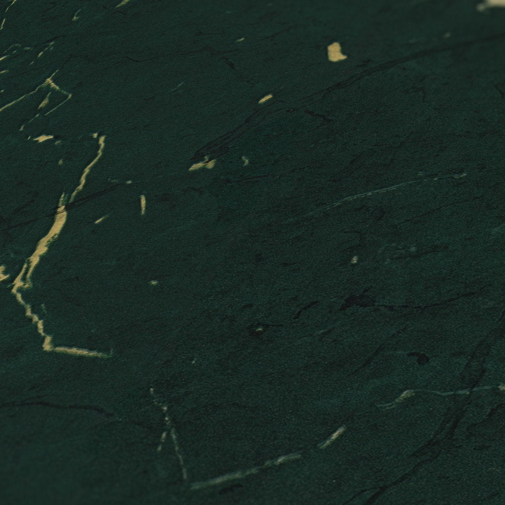 AS Creation Metropolitan Stories Ii 378555 close up of green wallpaper with metallic veining in a stone like pattern.
