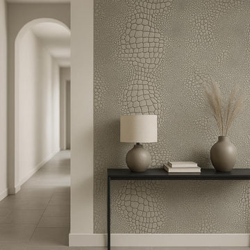 Hallway featuring Erismann Cameo 10529-11 as accent wall in a Modern, Contemporary, Architectural, Sophisticated interior.