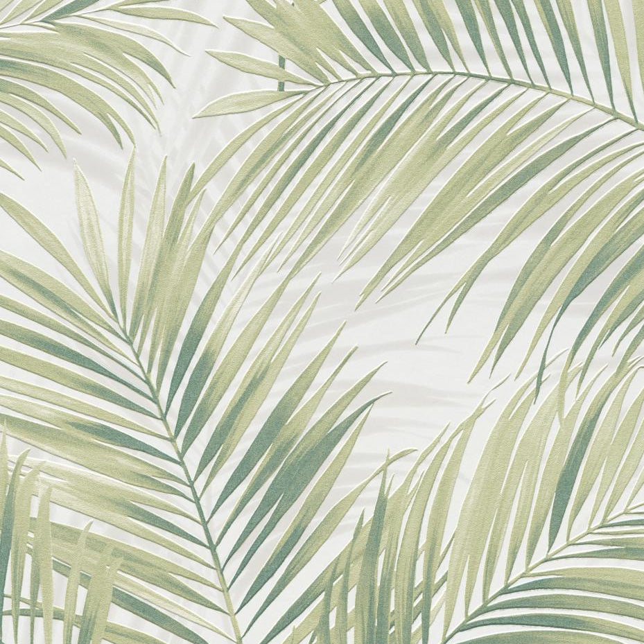 Erismann Cameo 10531-07 sage green palm leaf wallpaper sample.