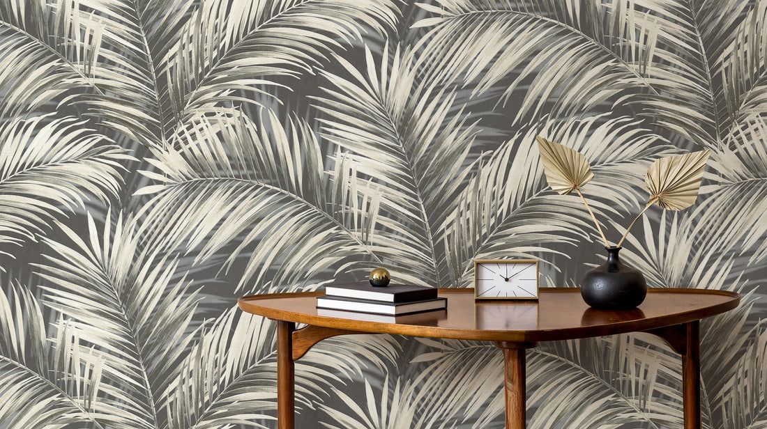 Erismann Cameo 10531-15 black palm leaf wallpaper sample