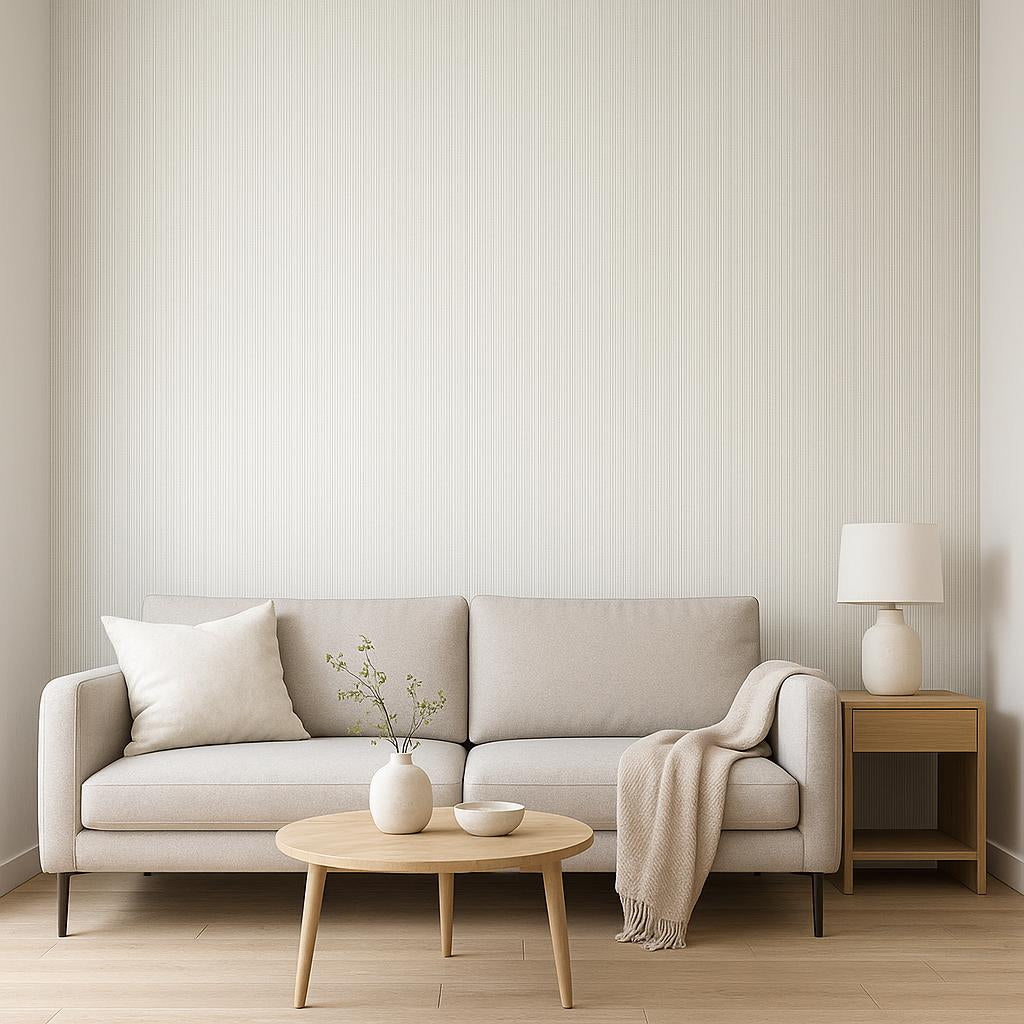 Erismann Cameo 10533-07 wallpaper with fine vertical strie in soft white and muted green