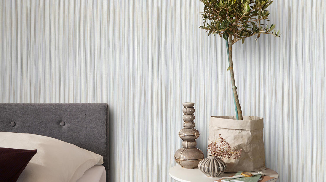 Erismann Cameo 10533-37 taupe vertical strié stripe wallpaper sample.