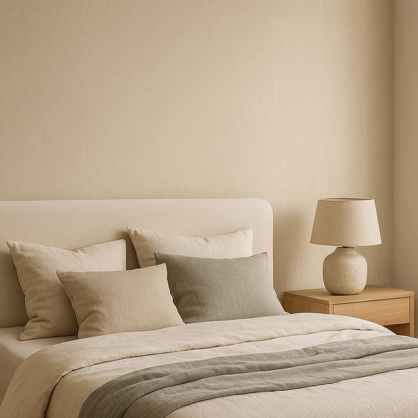 Bedroom featuring Erismann Cameo 10534-02 as feature wall in a Modern, Minimal, Calm, Natural interior.