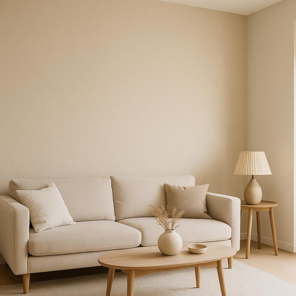 Erismann Cameo 10534-02 beige linen-look plain wallpaper with soft vertical strié
