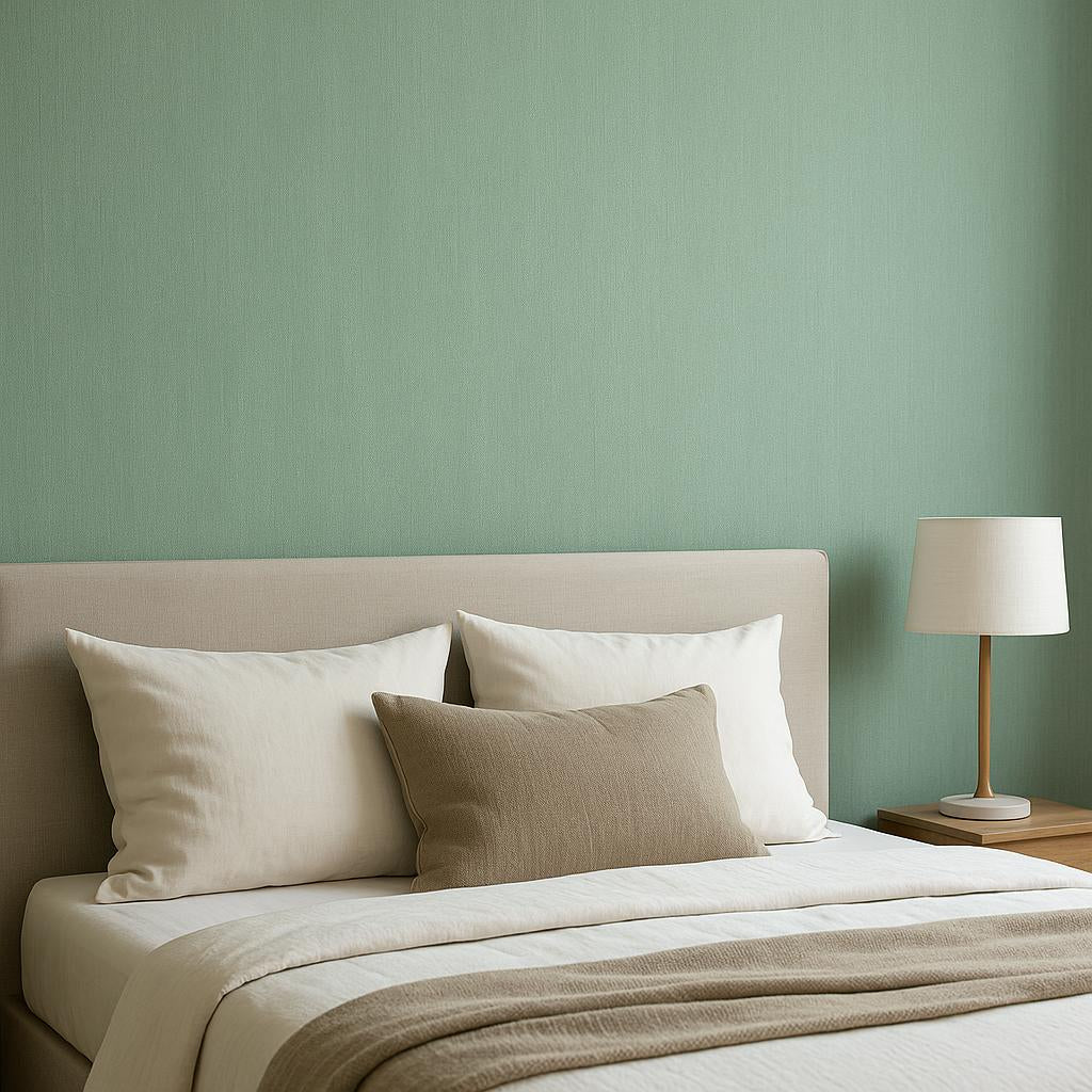 Erismann Cameo 10534-36 in light sage green with subtle linen-look vertical strie