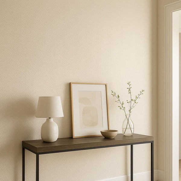 Hallway featuring Erismann Cameo 10536-14 as accent wall in a Modern, Contemporary, Minimal, Calm interior.