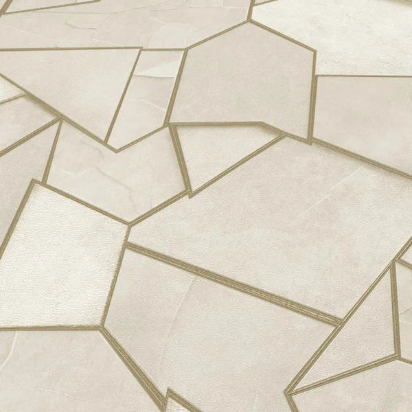 Erismann Elle Decoration 4 beige geometric wallpaper with metallic gold lines and textured finish detail