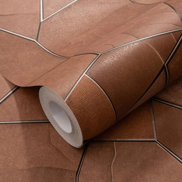 Erismann Elle Decoration 4 terracotta geometric wallpaper with textured panels and structured design roll detail
