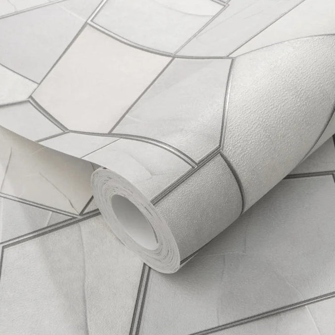 Erismann Elle Decoration 4 light grey geometric wallpaper with textured panels and structured design roll detail