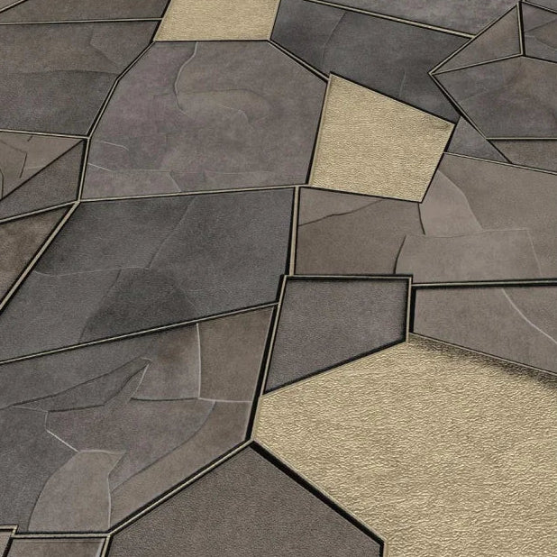 Erismann Elle Decoration 4 geometric wallpaper in dark brown and beige tones with metallic accents detail
