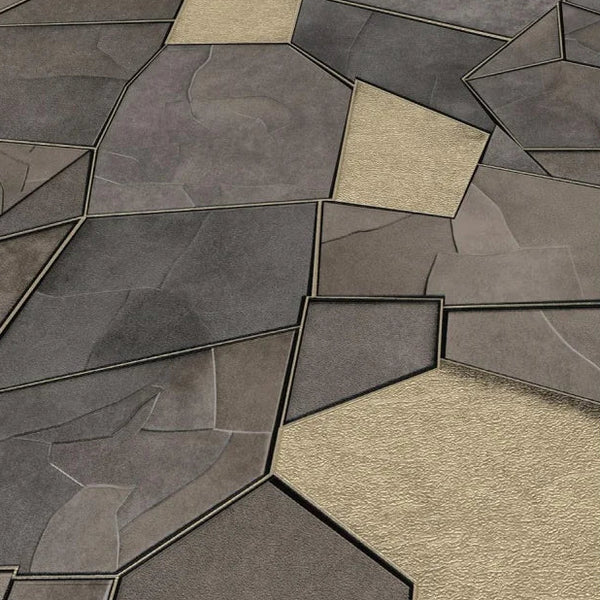 Erismann Elle Decoration 4 geometric wallpaper in dark brown and beige tones with metallic accents detail
