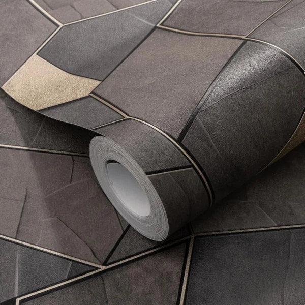 Erismann Elle Decoration 4 geometric wallpaper in dark brown and beige tones with metallic accents roll detail