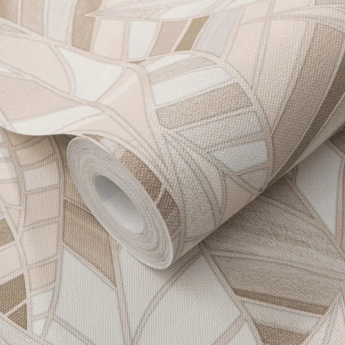 Erismann Elle Decoration 4 beige botanical wallpaper with layered leaf pattern and textured finish roll detail