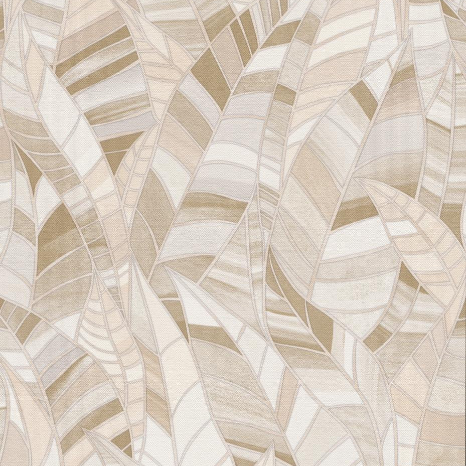 Erismann Elle Decoration 4 beige botanical wallpaper with layered leaf pattern and textured finish