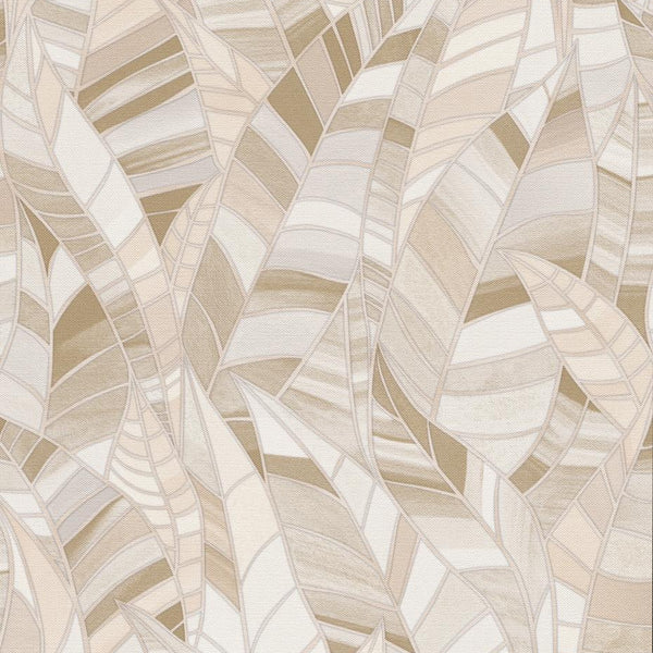Erismann Elle Decoration 4 beige botanical wallpaper with layered leaf pattern and textured finish