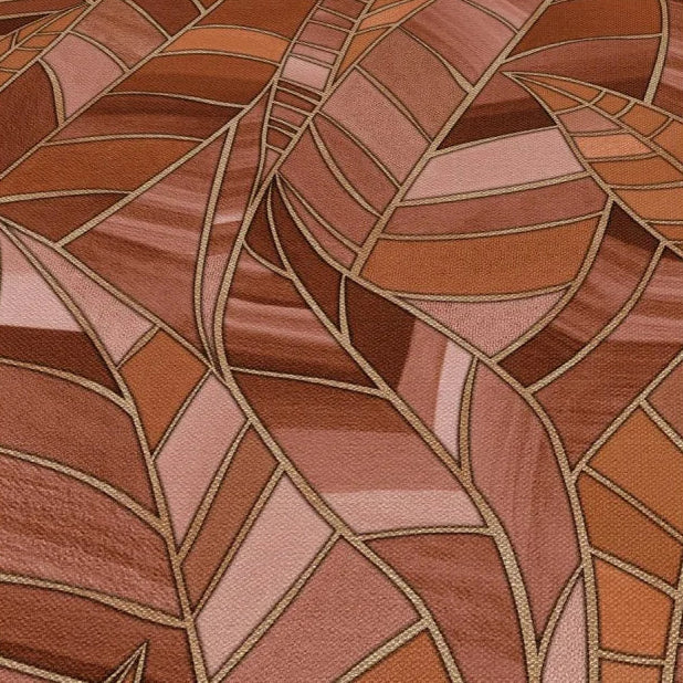Erismann Elle Decoration 4 terracotta botanical wallpaper with layered leaf pattern and textured finish detail