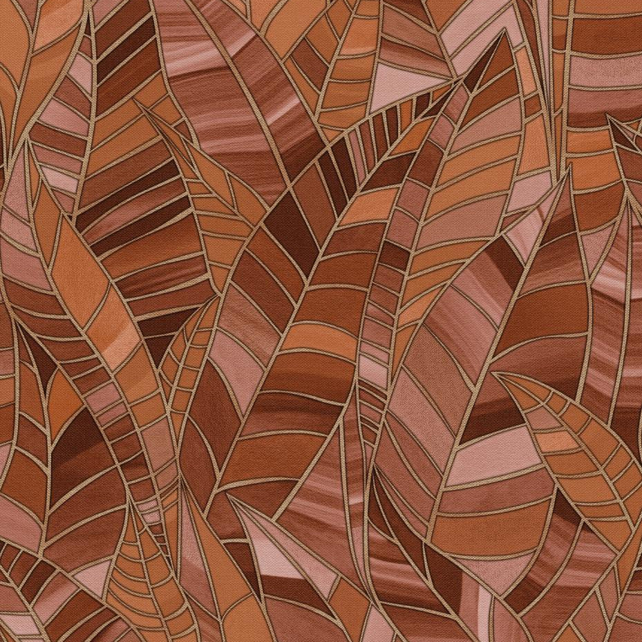 Erismann Elle Decoration 4 terracotta botanical wallpaper with layered leaf pattern and textured finish