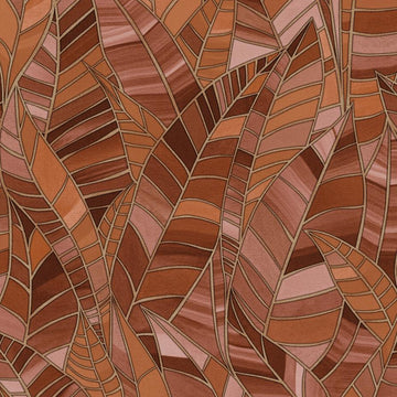 Erismann Elle Decoration 4 terracotta botanical wallpaper with layered leaf pattern and textured finish