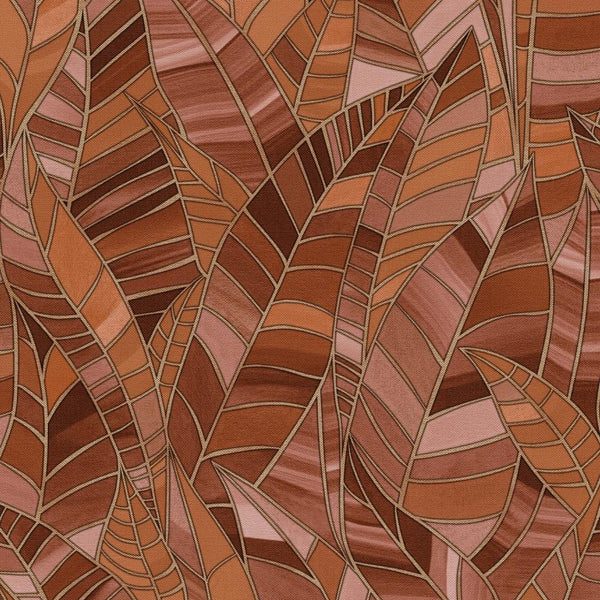 Erismann Elle Decoration 4 terracotta botanical wallpaper with layered leaf pattern and textured finish