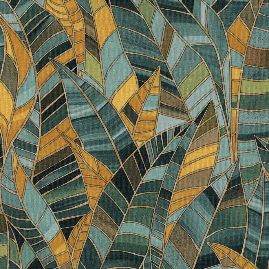 Erismann Elle Decoration 4 green botanical wallpaper with layered leaf pattern and textured finish