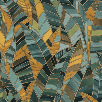 Erismann Elle Decoration 4 green botanical wallpaper with layered leaf pattern and textured finish