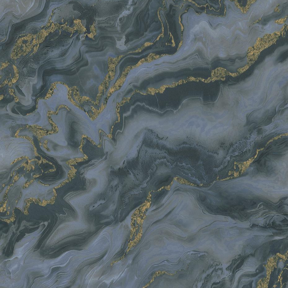 Erismann Elle Decoration 4 abstract wallpaper with grey and blue marble effect and gold accents