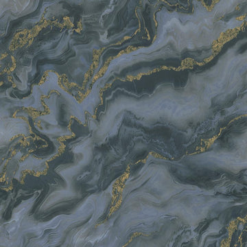 Erismann Elle Decoration 4 abstract wallpaper with grey and blue marble effect and gold accents